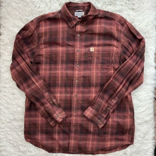 Primary image for Carhartt  Plaid Men’s Rugged Flex Flannel Hamilton Shirt Size XL Brown Black Red