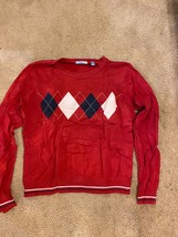 Izod Golf Sweater LARGE Women’s Red Argyle Pullover Long Sleeve V-Neck - £12.36 GBP