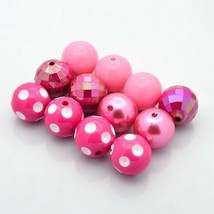 12 Large Bubblegum Beads Acrylic Round Big Spacers Plastic Assorted Pink 20mm - £5.60 GBP