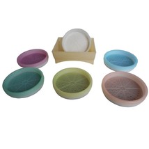 6 Vintage Tupperware Pastel Coasters set (567) with Caddy (566) Estate - $15.20