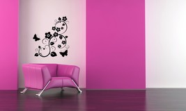 Butterfly and Flower Sprig - Vinyl Wall Art Decal - $34.00