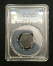1920 German Empire 10 Reichspfennig PCGS MS63 Rare Coin - $85.00