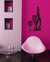 Stylized Wine Bottle and Glasses  - Vinyl Wall Art Decal - £14.37 GBP