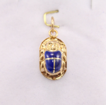 Egyptian Scarab Pendant beetle Gold 18K Jewelry Gold Blue charm Scarab 1.3Gr - $180.49