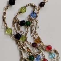 Gold tone Linked Glass Bead Necklace 18&quot; 24KGB Multicolor Bicone Bead De... - £19.74 GBP