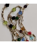 Gold tone Linked Glass Bead Necklace 18&quot; 24KGB Multicolor Bicone Bead De... - £19.73 GBP