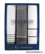 UMO LORENZO 3 Pack Mens White Gray Cotton Handkerchiefs NEW - £8.65 GBP