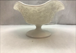 Vintage WHITE MILK Glass Decorative PEDESTAL Bowl with LEAF Design Unbra... - £11.90 GBP