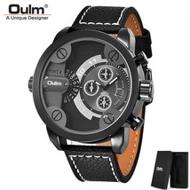 Oulm 3130 Classic Style Men Sport Wristwatches Two Time Zone Brand Male Watch Ca - £38.99 GBP