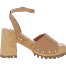 Steve Madden Ocala Tan Leather Ankle Strap Squared Open Toe Studded Wood 7.5 - £35.48 GBP