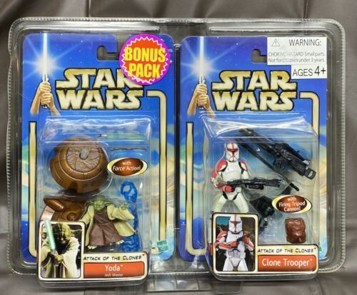 Star Wars Attack Of The Clones Bonus Pack Clone Trooper  & Yoda Jedi Master 2002 - £12.69 GBP