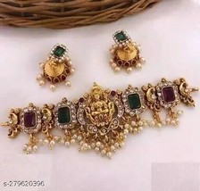 Indian Women Temple Necklace Set Gold Plated Fashion Jewelry Wedding Tra... - $30.88