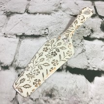 Decorative Glass Ceramic Cake Server White Gold Floral Print Vintage - $24.74