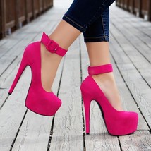LAIGZEM Women Platform Pumps Round Toe Stiletto High Heels Sandals Faux Suede Dr - £102.48 GBP
