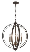 Trans Globe Chesterfield 5-Light Pendant in Rubbed Oil Bronze/Antique Gold - $405.72 CAD