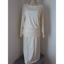 Vintage Jean Louis Scherrer Boutique Ivory Midi Dress Draped Waist Chest 40&quot; - £157.97 GBP