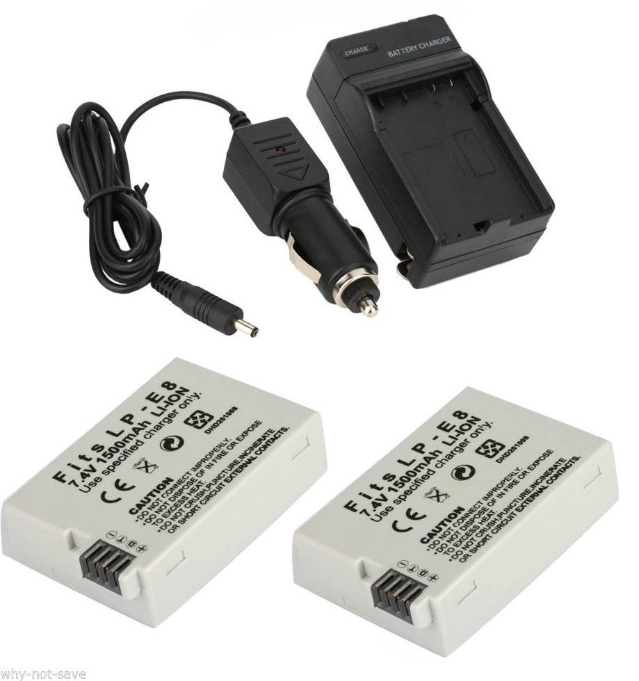 2 replacement Battery with Charger for LP-E8 Canon Rebel T2i T3i T4i EOS 550D - £22.79 GBP