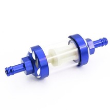 Universal Motorcycle Inline Fuel Filter 8mm 5/16 in CNC Aluminium Housing Blue - £11.59 GBP