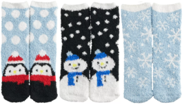 NEW Womens Fuzzy Slipper Socks 3 Pack ladies winter designs set penguin ... - £9.76 GBP