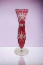 Vintage Ruby Cut to Clear Footed Bud Vase 6 in Elegant Tabletop Decor Czech? - £15.02 GBP
