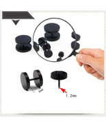 2pc Black Stud Earrings Men Women Faux Gauges Ear Tunnel Stainless Steel... - $8.49