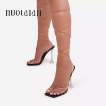 NEW Summer Sexy PVC Cross-Tied Women Sandals Peep Toe Transparent High Heels Fas - £37.36 GBP