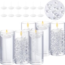 6 Pieces 6 Inch High Glass Cylinder Vases And 12 Pcs White Floating Candles For - £25.40 GBP