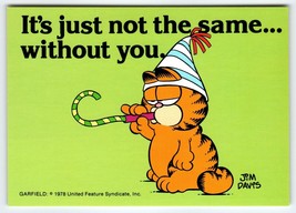 Garfield Without You Cat Party Hat &amp; Horn Postcard Jim Davis Orange Tabby 1978 - £7.25 GBP