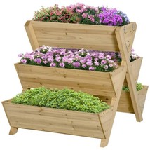 3-Tier Outdoor Fir Wood Elevated Planter Herb Flower Box Raised Garden Bed - £244.73 GBP