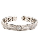 Judith Ripka Sterling Silver Hinged Cuff Bracelet w/ Cubic Zirconia Hearts - $5,525.18 MXN