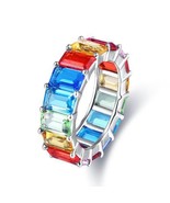 Multi-Color CZ Eternity Band Ring~Rhodium Plated~Size 10~W/Gift Bag~LAST... - $39.99