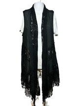 Boutique Lace Vest Women&#39;s Large Black Fringe Topper Bohemian Boho Chic - £17.45 GBP