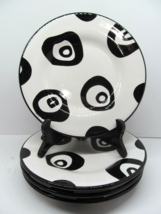 Tabletops Unlimited Panda Eyes Hand Painted Black &amp; white Salad Plates  ... - £15.63 GBP