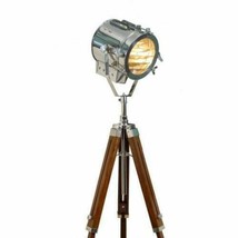 Nautical Hollywood Spot Light With Tripod Wooden Stand Studio Floor Lamp - $432.63