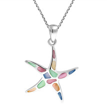 Mystical Sea Life Starfish Inlay Multicolor Shell  Sterling Silver Necklace - $27.71