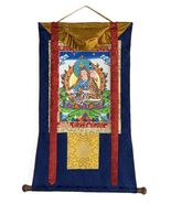 HAND-PAINTED GURU RINPOCHE PADMASAMBHAVA TIBETAN THANGKA ART WITH SILK B... - $158.25