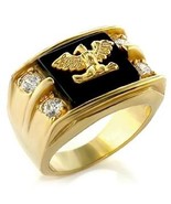 AMERICAN EAGLE GOLD PLATED ONYX RING ALL SIZES 8 9 10 11 12 13 - £60.04 GBP