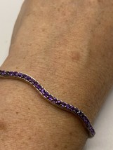 vintage purple amethyst bangle bracelet 925 sterling silver - £121.36 GBP