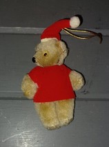 Vintage Jointed Teddy Bear Brown Bear with Santa Hat Christmas Ornament 4 inch - £4.69 GBP
