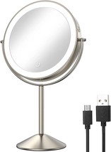 Anfauny 8&quot; Lighted Makeup Mirror With Magnification, 1X/10X Double Sided, Nickel - £41.76 GBP