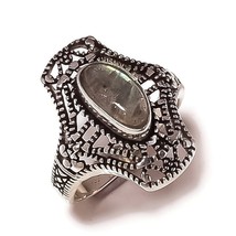 Labradorite Natural Gemstone 925 Silver Overlay Handmade Oxidized Ring US-7.5 - £7.97 GBP