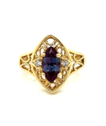 Imitation Alexandrite and Diamond Ring REAL Solid 14k Yellow Gold 4.0 g ... - $737.19 CAD