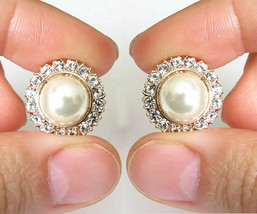 14k Yellow Gold Round Cut 0.64ct Diamond Pearl Wedding Earrings Halloween - £921.49 GBP