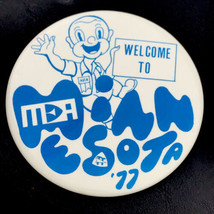 MEA Minnesota 77 Button Vintage Pinback Education School Big Mascot 70s - £10.01 GBP