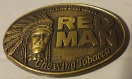 Vintage 1988 Red Man Brass Belt Buckle American Indian Oval - $13.59 CAD