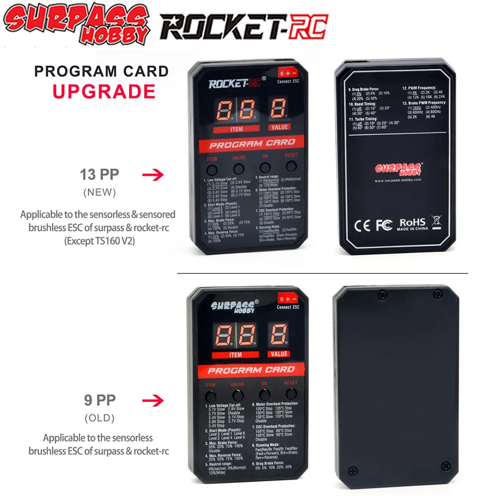 Surpass Hobby ROCKET-RC Universal LED Programming Card Upgraded for RC Car - £16.96 GBP