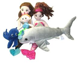 Mermaid Fish Plush Lot Of 5 Aurora Bj Shark Octopus 9&quot; To 17&quot; Stuffed Animals - £10.76 GBP
