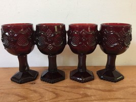 Set 4 Vintage Avon Ruby Red Cranberry Stemmed Sherry Cordial Glasses Gob... - $36.99