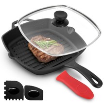 MegaChef 10.4 Inch Pre-Seasoned Cast Iron Griddle with Tempered Glass Lid - $93.49