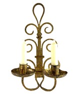 Vintage Spanish Wrought Iron Wall Sconce Double Candle Gold Painted 19” - $68.31 CAD